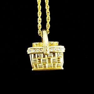 Gold Tone Swarovski Crystal Picnic Basket Necklace